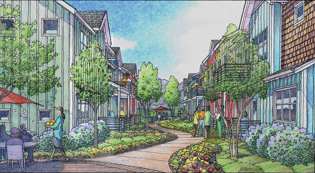 Color Pencil Rendering of Cohousing Project for Marin